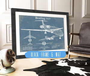 20" x 16" / Black Frame & Mat Cutler West Boeing 717 Vintage Aviation Blueprint Print - Custom Pilot Name Can Be Added