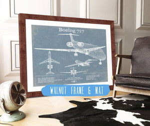 20" x 16" / Walnut Frame & Mat Cutler West Boeing 717 Vintage Aviation Blueprint Print - Custom Pilot Name Can Be Added