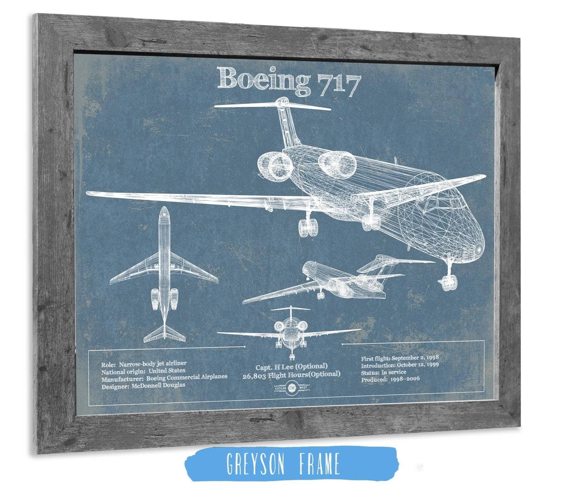 Cutler West Boeing Collection 14" x 11" / Greyson Frame Boeing 717 Vintage Aviation Blueprint Print - Custom Pilot Name Can Be Added 840189113_48480