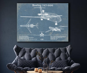 Cutler West Boeing 727-200 Vintage Aviation Blueprint Print - Custom Pilot Name Can Be Added