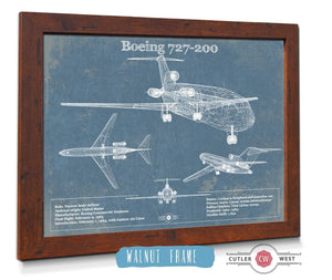 Cutler West Boeing 727-200 Vintage Aviation Blueprint Print - Custom Pilot Name Can Be Added