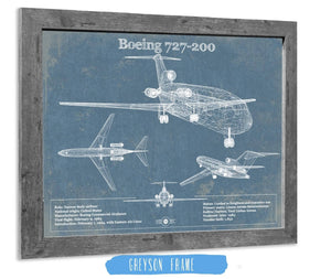 14" x 11" / Greyson Frame Cutler West Boeing 727-200 Vintage Aviation Blueprint Print - Custom Pilot Name Can Be Added