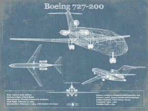 14" x 11" / Unframed Cutler West Boeing 727-200 Vintage Aviation Blueprint Print - Custom Pilot Name Can Be Added