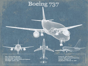 14" x 11" / Unframed Cutler West Boeing 737 Vintage Aviation Blueprint Print - Custom Pilot Name Can Be Added