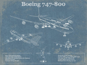 14" x 11" / Unframed Cutler West Boeing 747-800 Vintage Aviation Blueprint Print - Custom Pilot Name Can Be Added