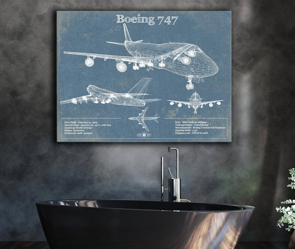 Cutler West Boeing 747 Vintage Aviation Blueprint Print - Custom Pilot Name Can Be Added