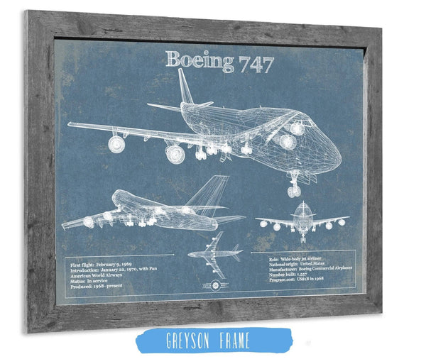 14" x 11" / Greyson Frame Cutler West Boeing 747 Vintage Aviation Blueprint Print - Custom Pilot Name Can Be Added