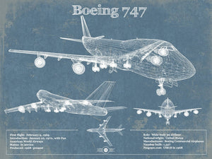 14" x 11" / Unframed Cutler West Boeing 747 Vintage Aviation Blueprint Print - Custom Pilot Name Can Be Added