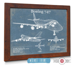 20" x 16" / Walnut Frame Cutler West Boeing 747 Vintage Aviation Blueprint Print - Custom Pilot Name Can Be Added