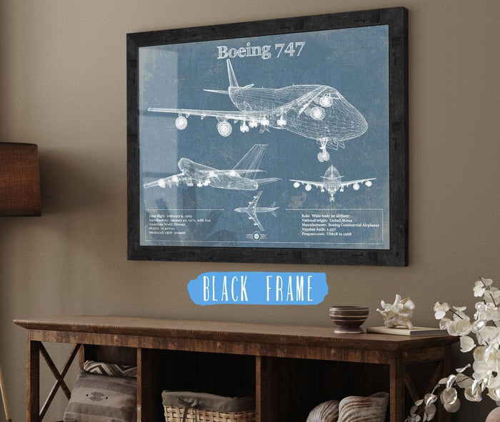 Cutler West Boeing Collection 14" x 11" / Black Frame Boeing 747 Vintage Aviation Blueprint Print - Custom Pilot Name Can Be Added 806363257-TOP