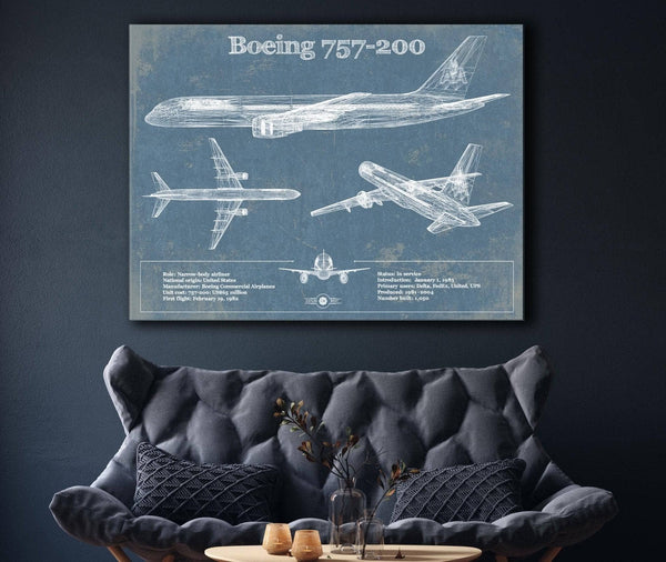 Cutler West Boeing 757-200 Vintage Original Blueprint Art Print - Custom Pilot Name Can Be Added
