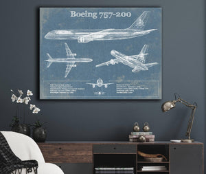 Cutler West Boeing 757-200 Vintage Original Blueprint Art Print - Custom Pilot Name Can Be Added