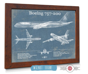 Cutler West Boeing 757-200 Vintage Original Blueprint Art Print - Custom Pilot Name Can Be Added