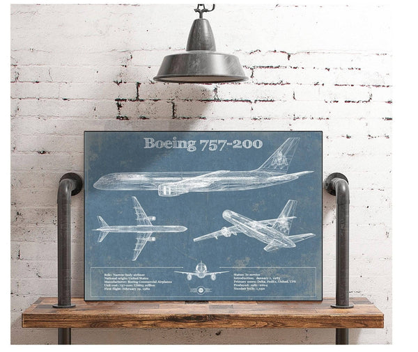 Cutler West Boeing 757-200 Vintage Original Blueprint Art Print - Custom Pilot Name Can Be Added