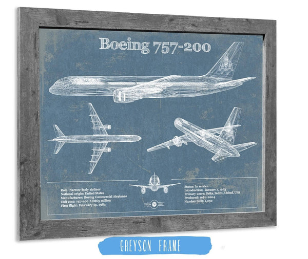 14" x 11" / Greyson Frame Cutler West Boeing 757-200 Vintage Original Blueprint Art Print - Custom Pilot Name Can Be Added