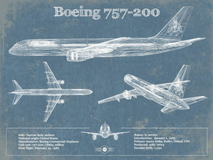 14" x 11" / Unframed Cutler West Boeing 757-200 Vintage Original Blueprint Art Print - Custom Pilot Name Can Be Added