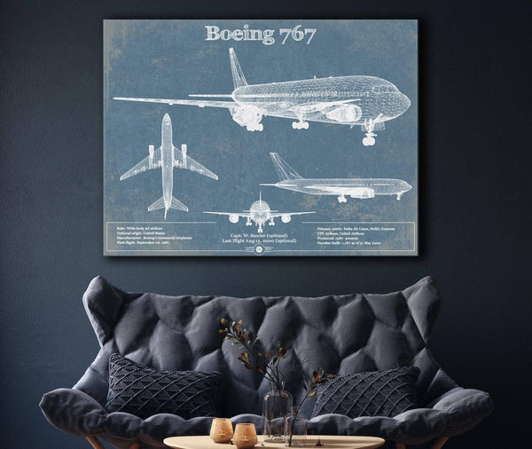 Cutler West Boeing 767 Vintage Aviation Blueprint Print - Custom Pilot Name Can Be Added