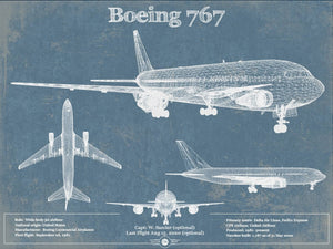 14" x 11" / Unframed Cutler West Boeing 767 Vintage Aviation Blueprint Print - Custom Pilot Name Can Be Added