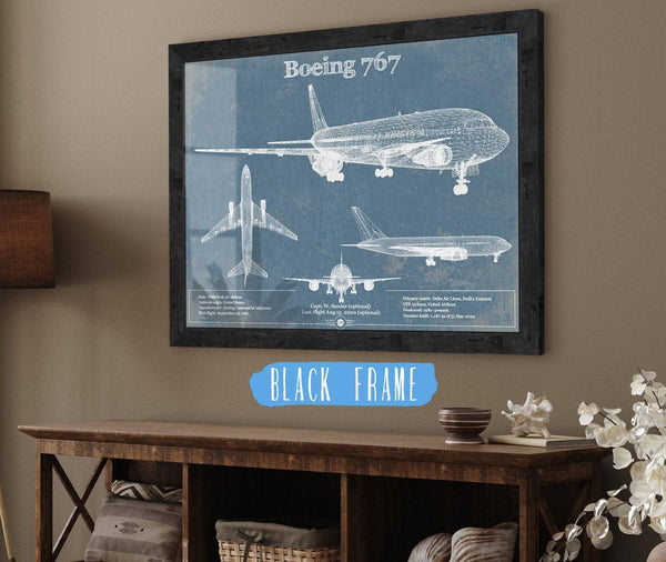 20" x 16" / Black Frame Cutler West Boeing 767 Vintage Aviation Blueprint Print - Custom Pilot Name Can Be Added