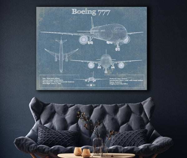 Cutler West Boeing 777 Vintage Aviation Blueprint Print - Custom Pilot Name Can Be Added