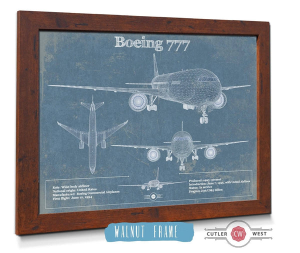 Cutler West Boeing 777 Vintage Aviation Blueprint Print - Custom Pilot Name Can Be Added