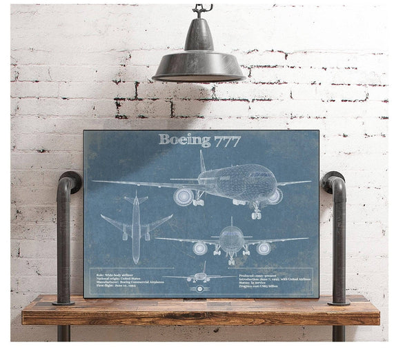 Cutler West Boeing 777 Vintage Aviation Blueprint Print - Custom Pilot Name Can Be Added