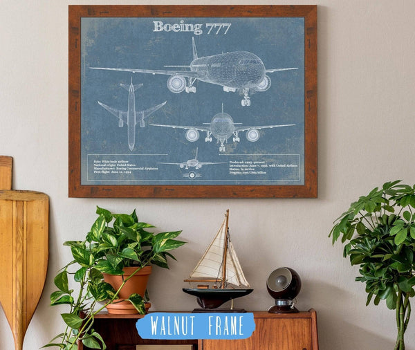 20" x 16" / Walnut Frame Cutler West Boeing 777 Vintage Aviation Blueprint Print - Custom Pilot Name Can Be Added