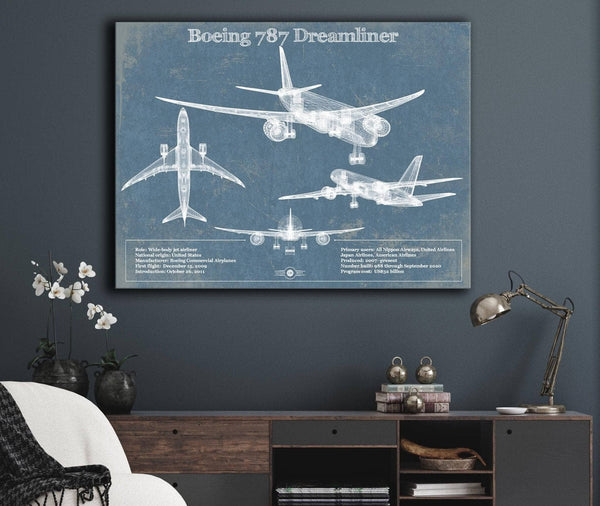 Cutler West Boeing 787 Dreamliner Vintage Aviation Blueprint Print - Custom Pilot Name Can Be Added