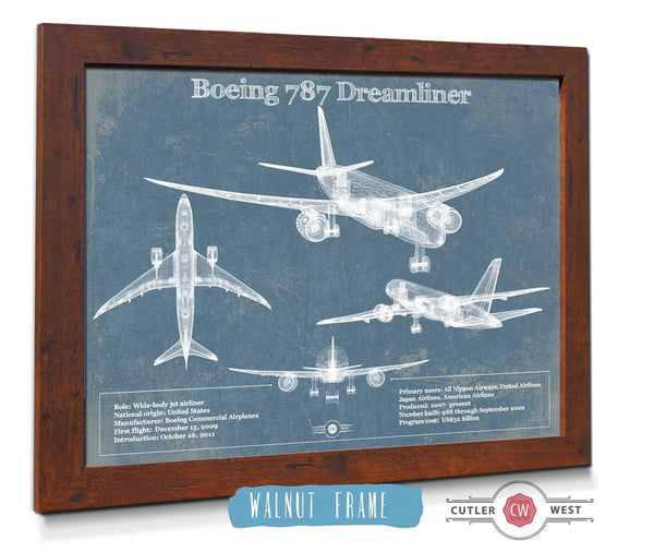 Cutler West Boeing 787 Dreamliner Vintage Aviation Blueprint Print - Custom Pilot Name Can Be Added