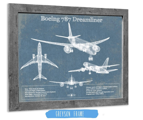 14" x 11" / Greyson Frame Cutler West Boeing 787 Dreamliner Vintage Aviation Blueprint Print - Custom Pilot Name Can Be Added