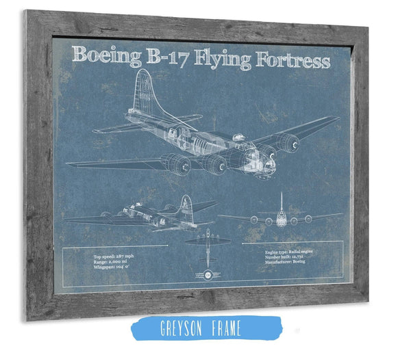 14" x 11" / Greyson Frame Cutler West Boeing B-17 Flying Fortress  Vintage Aviation Blueprint - Custom Pilot Name Can Be Added