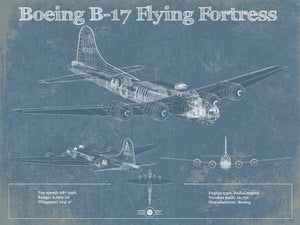 14" x 11" / Unframed Cutler West Boeing B-17 Flying Fortress  Vintage Aviation Blueprint - Custom Pilot Name Can Be Added