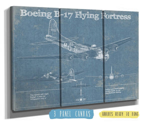 36" x 24" / 3 Panel Canvas Wrap Cutler West Boeing B-17 Flying Fortress  Vintage Aviation Blueprint - Custom Pilot Name Can Be Added