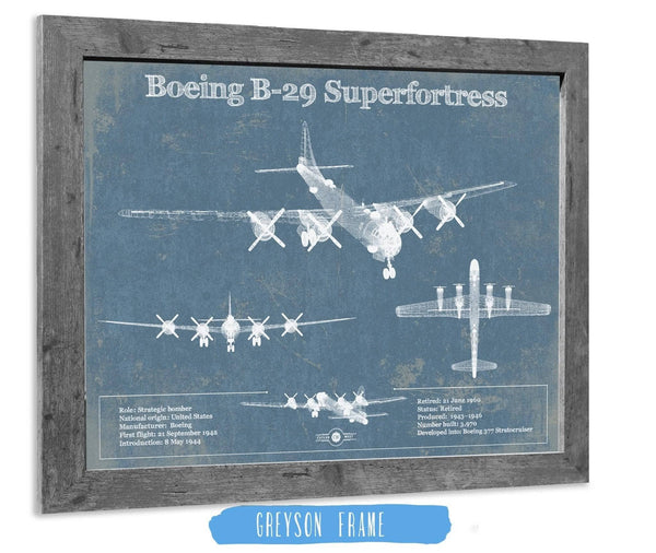 14" x 11" / Greyson Frame Cutler West Boeing B-29 Superfortress Patent Blueprint Original Military Wall Art