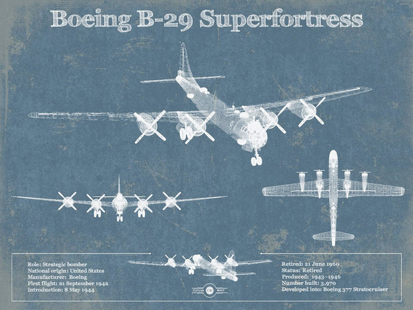 14" x 11" / Unframed Cutler West Boeing B-29 Superfortress Patent Blueprint Original Military Wall Art
