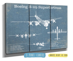 36" x 24" / 3 Panel Canvas Wrap Cutler West Boeing B-29 Superfortress Patent Blueprint Original Military Wall Art