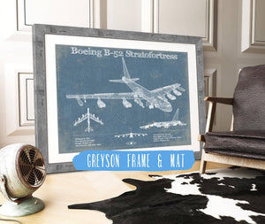 14" x 11" / Greyson Frame & Mat Cutler West Boeing B-52 Stratofortress Patent Blueprint Original Military Wall Art