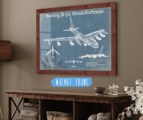 20" x 16" / Walnut Frame Cutler West Boeing B-52 Stratofortress Patent Blueprint Original Military Wall Art