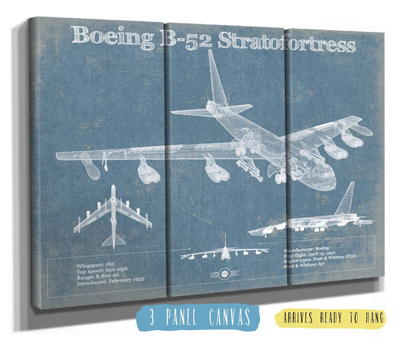 36" x 24" / 3 Panel Canvas Wrap Cutler West Boeing B-52 Stratofortress Patent Blueprint Original Military Wall Art