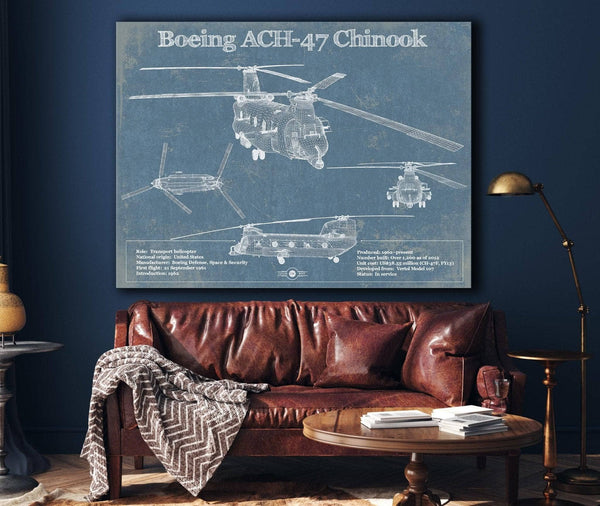 Cutler West Boeing CH-47 Chinook Helicopter Vintage Aviation Blueprint Military Print - Custom Pilot Name Can Be Added