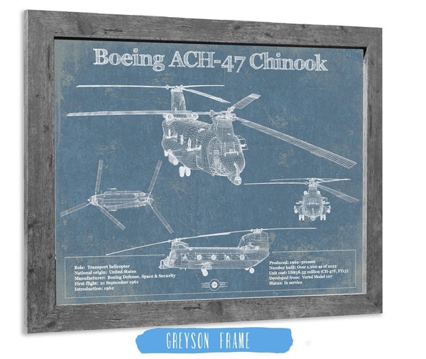 14" x 11" / Greyson Frame Cutler West Boeing CH-47 Chinook Helicopter Vintage Aviation Blueprint Military Print - Custom Pilot Name Can Be Added