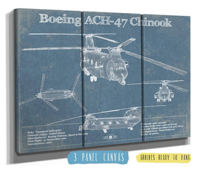 36" x 24" / 3 Panel Canvas Wrap Cutler West Boeing CH-47 Chinook Helicopter Vintage Aviation Blueprint Military Print - Custom Pilot Name Can Be Added