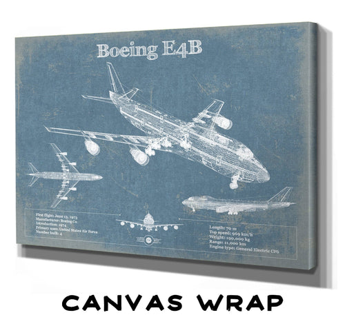 14" x 11" / Stretched Canvas Wrap Cutler West Boeing E4B Nightwatch Vintage Aviation Blueprint Print