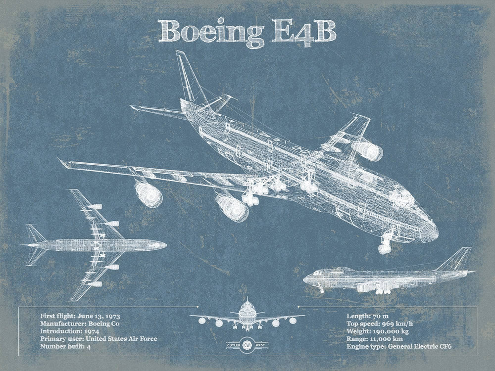 Cutler West Boeing E4B Nightwatch Vintage Aviation Blueprint Print