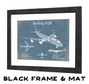 20" x 16" / Black Frame & Mat Cutler West Boeing E4B Nightwatch Vintage Aviation Blueprint Print