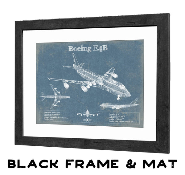 20" x 16" / Black Frame & Mat Cutler West Boeing E4B Nightwatch Vintage Aviation Blueprint Print
