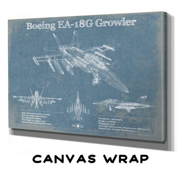 Cutler West Boeing EA-18G Growler Vintage Aviation Blueprint Military Print - Custom Pilot Name Can Be Added