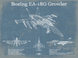 14" x 11" / Unframed Cutler West Boeing EA-18G Growler Vintage Aviation Blueprint Military Print - Custom Pilot Name Can Be Added