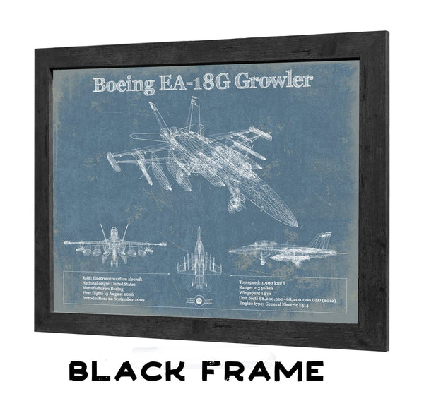 20" x 16" / Black Frame Cutler West Boeing EA-18G Growler Vintage Aviation Blueprint Military Print - Custom Pilot Name Can Be Added