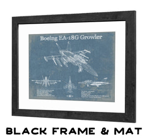 20" x 16" / Black Frame & Mat Cutler West Boeing EA-18G Growler Vintage Aviation Blueprint Military Print - Custom Pilot Name Can Be Added